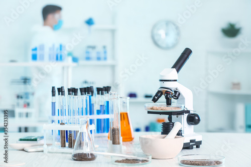 Samples of soil, microscope...