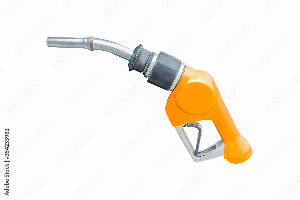 Orange fuel nozzle isolated on white background.