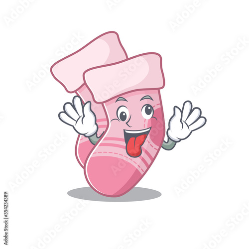 A mascot design of baby socks having a funny crazy face