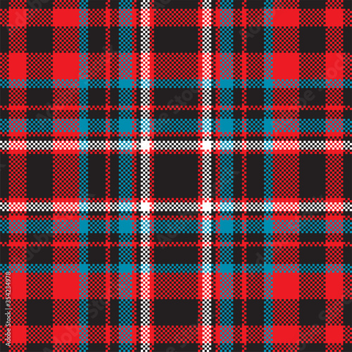 Pixel background vector design. Modern seamless pattern plaid. Square texture fabric. Tartan scottish textile. Beauty color madras ornament.