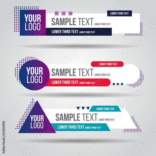 Lower third white and colorful design tv template modern contemporary. Set of banners bar screen broadcast show bar name. Collection of lower third for video editing on transparent background.