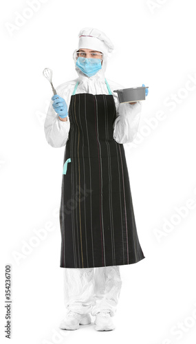 Housewife in protective cos...