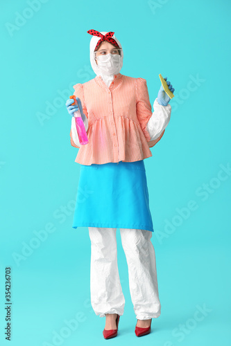 Housewife in protective cos...