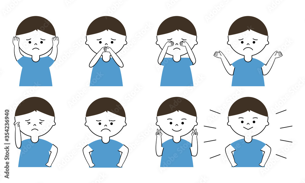男の子 表情セット 線画 男の子 表情セット 線画