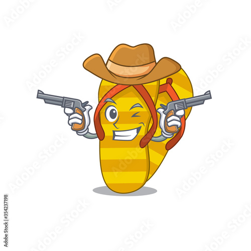 Cartoon character cowboy of flip flops with guns