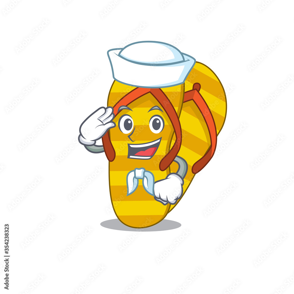 Smiley sailor cartoon character of flip flops wearing white hat and tie