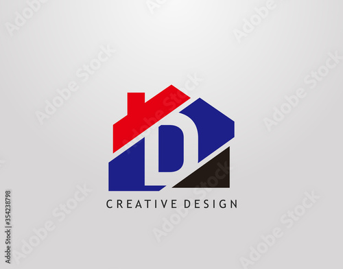 D Letter Logo. house strip shape with negative letter D, Real Estate Architecture Construction Icon Design.