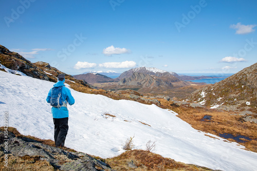 Hike in great spring weather at Salbuhatten in Bronnoy municipality, Nordland county