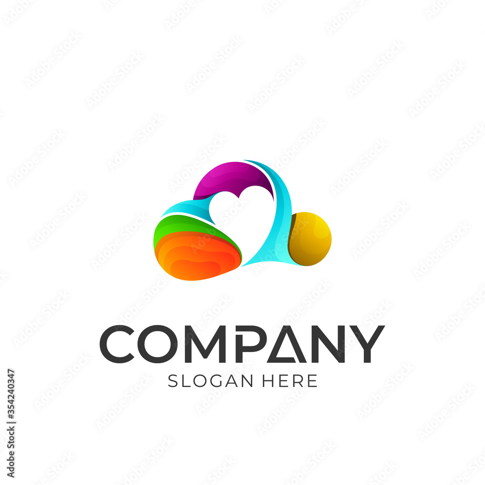 colorful cloud logo design with heart silhouette shape