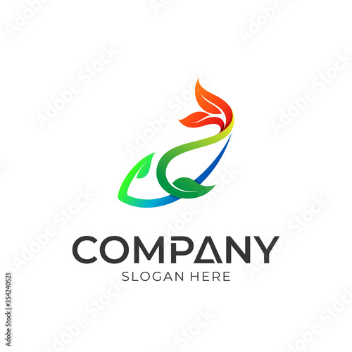fish and leaf creative logo design vector