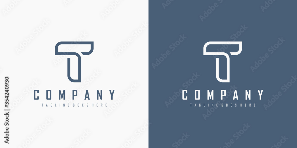 Initial Letter T Logo. Monogram Linear Style isolated on White and Blue Background. Usable for Business and Branding Logos. Flat Vector Logo Design Template Element. - obrazy, fototapety, plakaty 