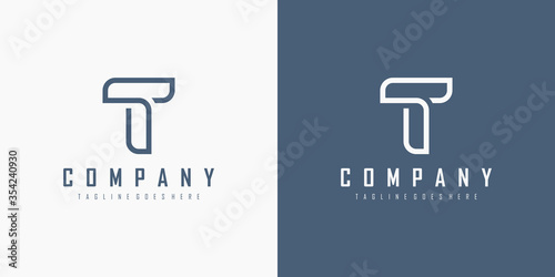 Initial Letter T Logo. Monogram Linear Style isolated on White and Blue Background. Usable for Business and Branding Logos. Flat Vector Logo Design Template Element.