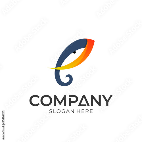 elephant letter e logo design concept, simple elephant vector icon