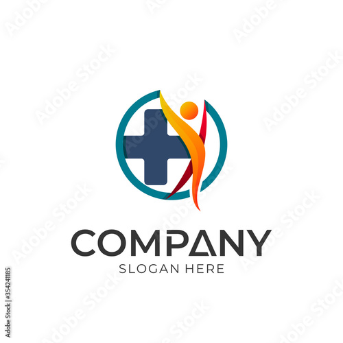 human healthy and medicine logo template, people with medical cross vector illustration