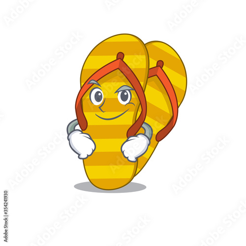 A cute arrogant caricature design of flip flops having confident gesture