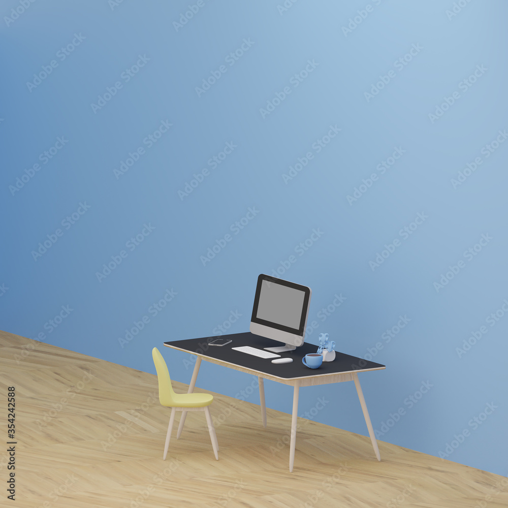3d Isometricイラスト パソコンでテレワークする人の部屋 斜俯瞰 Stock Illustration Adobe Stock