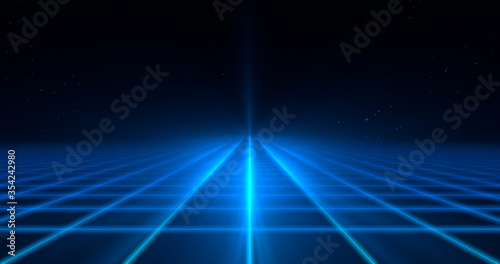 Digital abstract light into grids That has a sparkling light. 3d illustration. 
