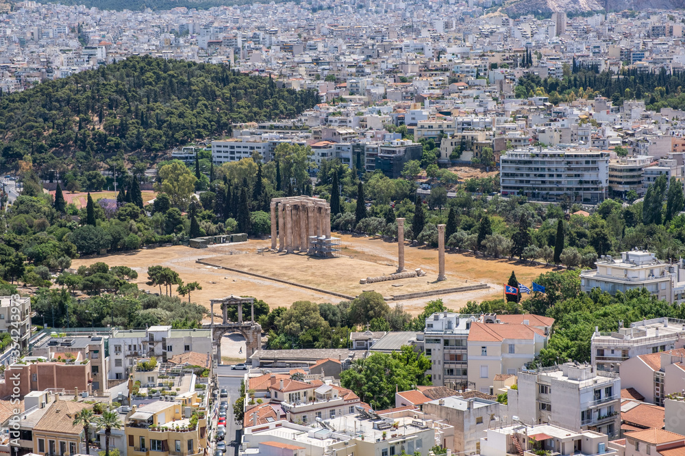 Olympian Zeus temple in Athens, view from Acropolis hill. Attica, Greece