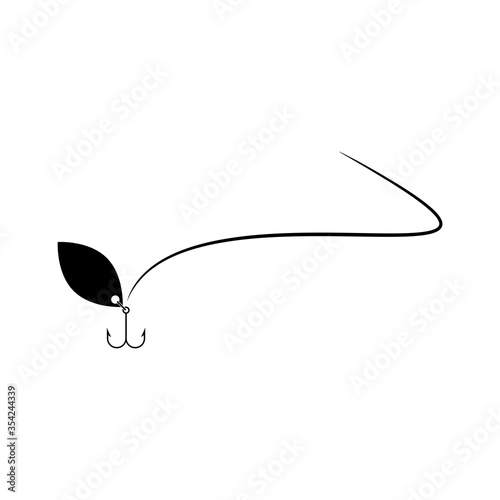 Fishing Lure, Hook Bait. Flat Icon illustration. Simple black symbol on white background © sljubisa