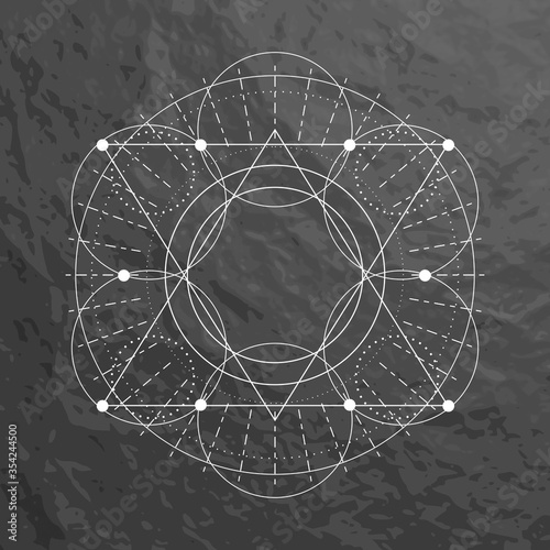 Mystical geometry symbol. Linear alchemy, occult, philosophical sign. For music album cover, poster, sacramental design. Astrology and religion concept. Stone material background