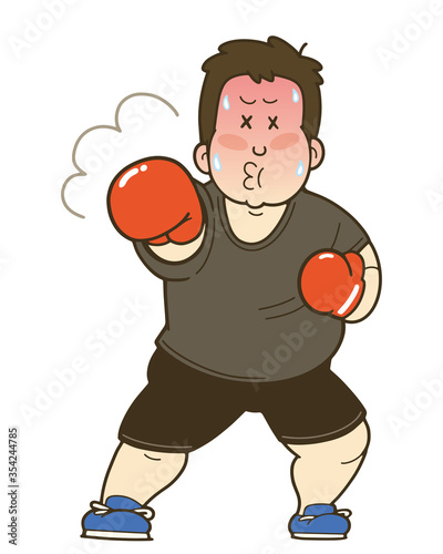 ボクササイズでダイエットする肥満男性のイラスト