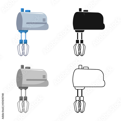Vector illustration of mixer and whisk icon. Set of mixer and kitchen vector icon for stock.
