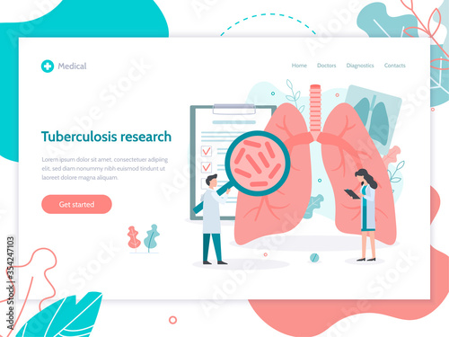 Diagnostics of diseases of the pulmonary system. Lungs health. Web banner design template. Medical flat vector illustration.