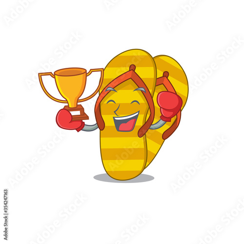 An elegant boxing winner of flip flops caricature design concept