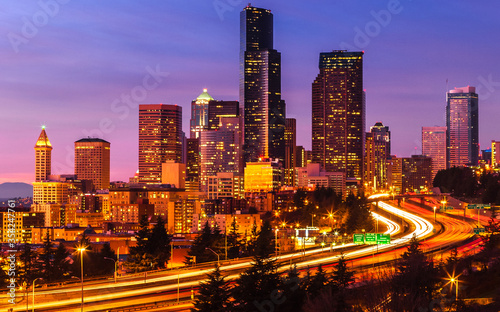 Seattle skyline by night.