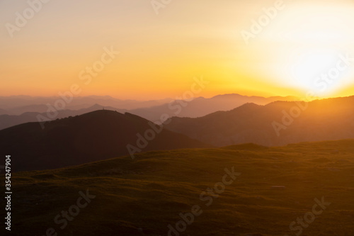 sunset in the mountains in Urkiola, basque country