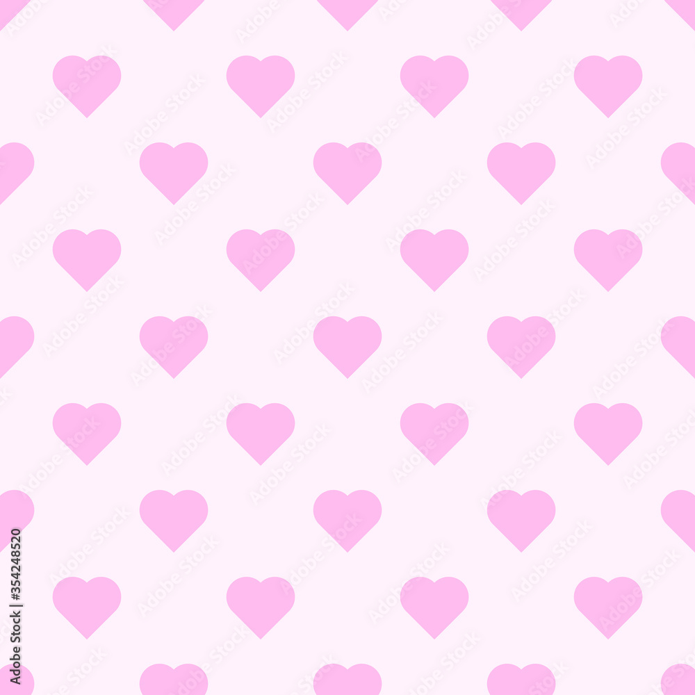 Seamless pattern with pink hearts on a gently pink background. Cartoon vector illustration.