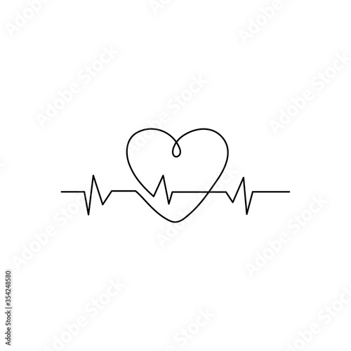 Line illustration of heart and heartbeat. Simple drawing vector illustration.