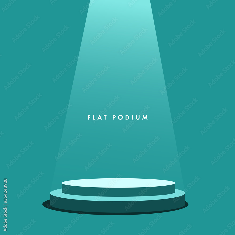 Flat Round podium illuminated by spotlights. Stock vector illustration image. - obrazy, fototapety, plakaty 