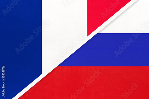 France and Russia, symbol of two national flags from textile. Championship between two european countries. © nikol85
