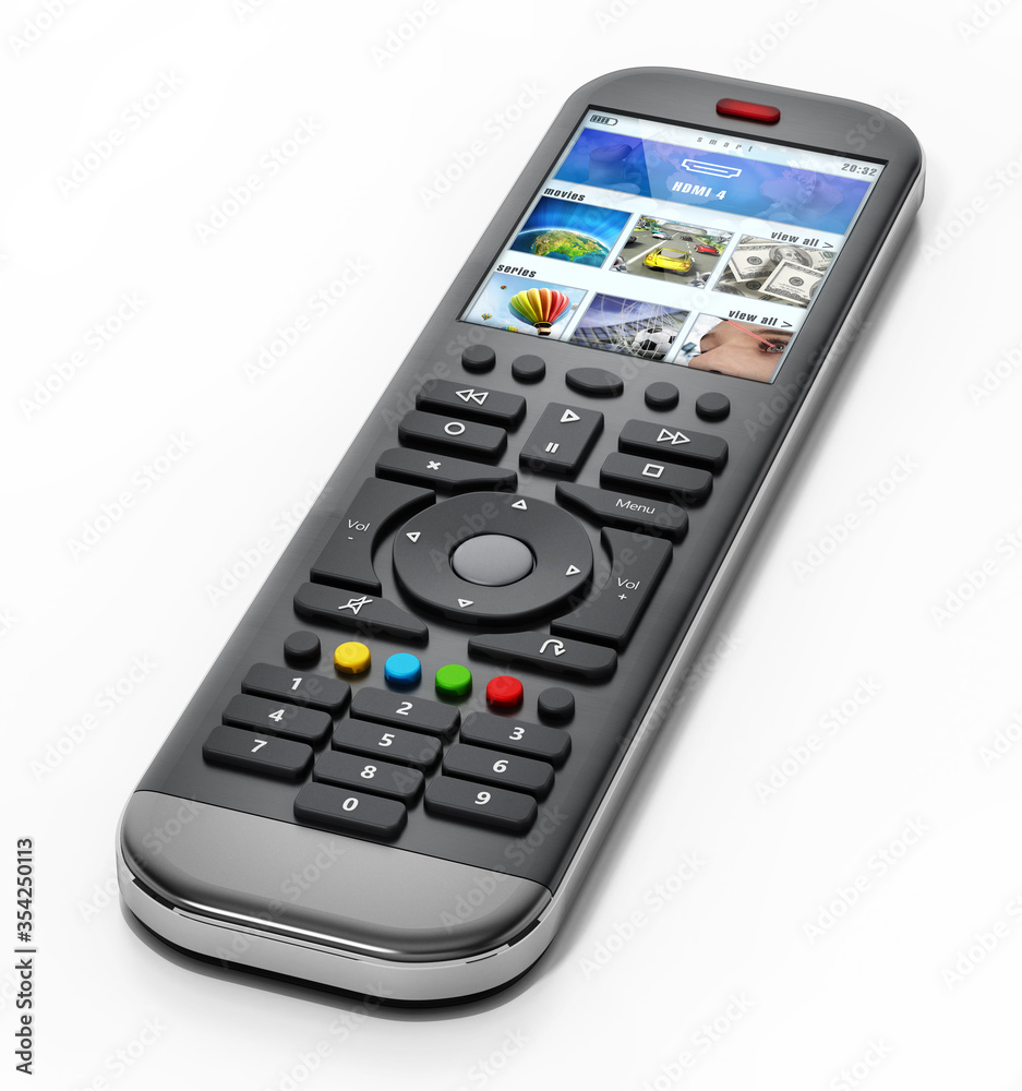 Generic modern smart TV remote control with color display. 3D illustration Generic modern smart TV remote control with color display. 3D illustration
