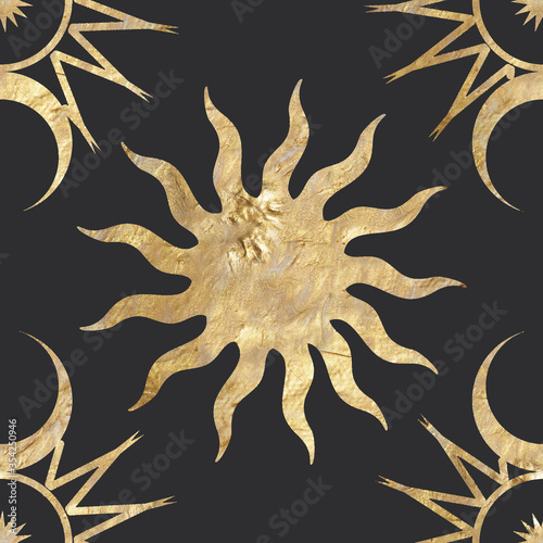 chic golden luxurious retro vintage engraving style. image of the sun and moon phases. culture of occultism. Vector graphics