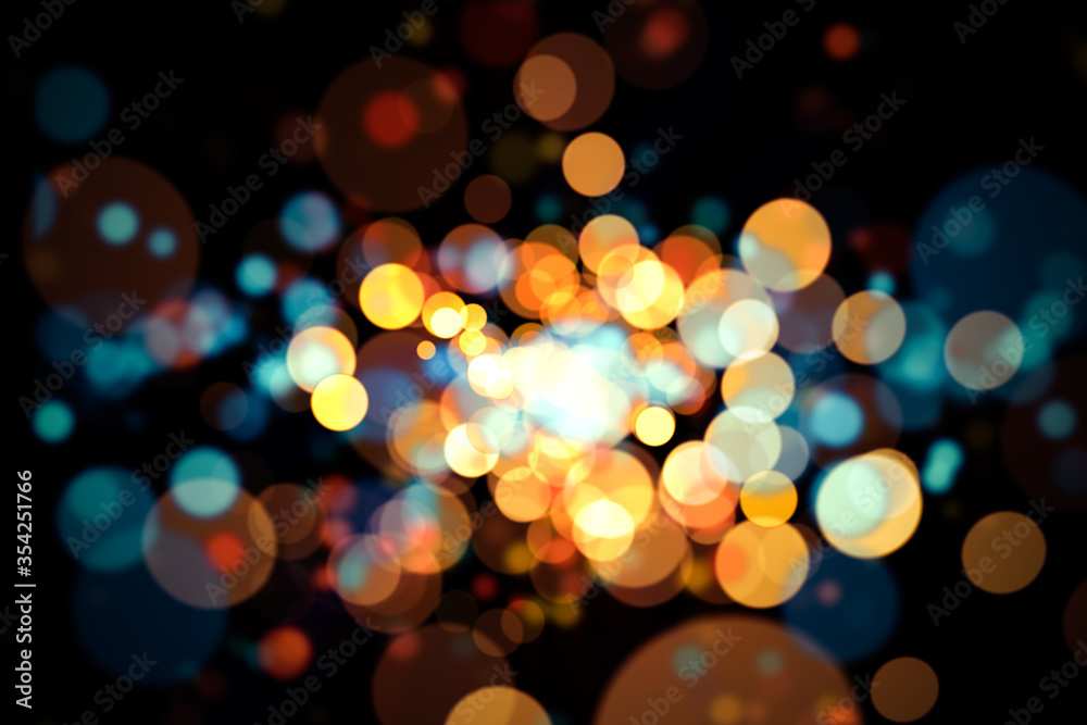 Colurful Blurred bokeh light on dark background. Christmas and New Year holidays template. Abstract beautiful glitter defocused Light Bokeh Background. Illustration