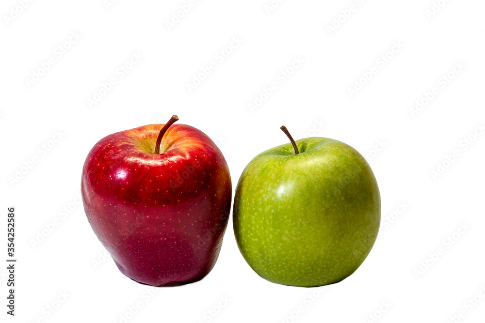 Two apples green and red isolated on white background. Isolate Two apples green and red isolated on white background. Isolate