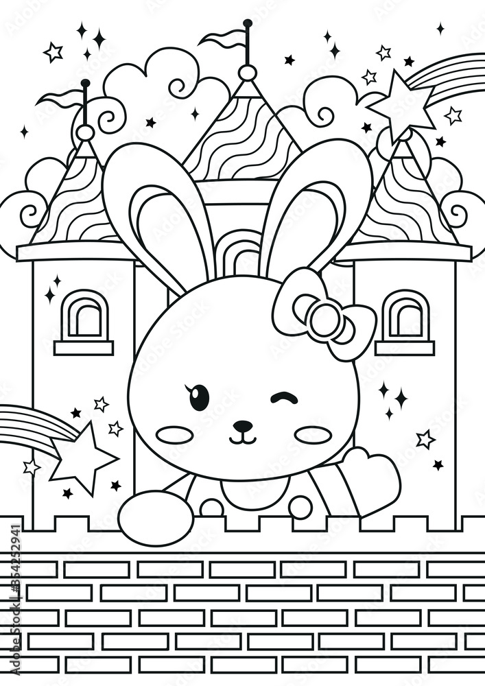 Bunny Princess in the castle coloring pages. Kids coloring book ...