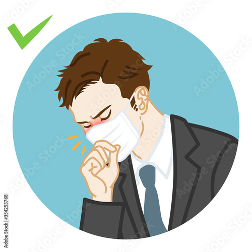 Businessman coughing  a little who wearing face mask - circular icon clipart