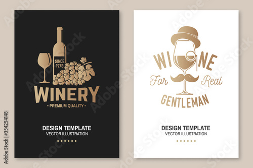 Winery company poster, flyer, template, card. Vector. Vintage design for bar, pub and restaurant business. Coaster for wine glasses