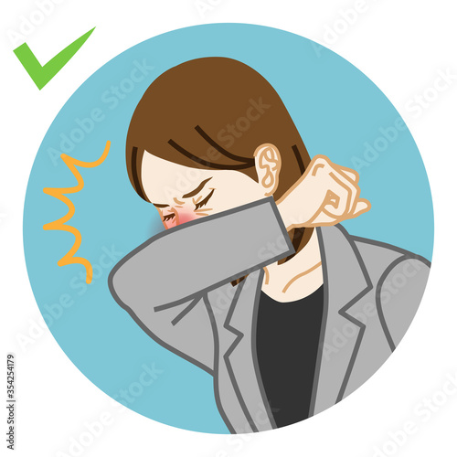 Coughing businesswoman covered mouth by arm - circular icon clipart