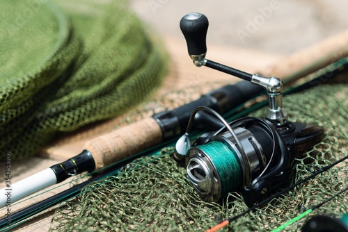 fishing rod with fishing reel isolated. 