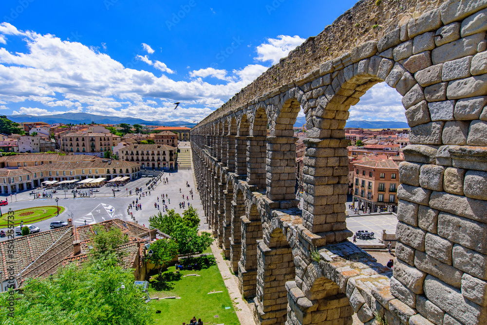 Aqueduct of Segovia, one of the best-preserved Roman aqueducts, in Segovia, Spain