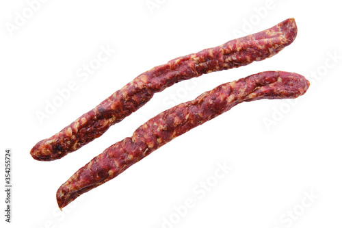 Sun-dried pork sausage isolated on white background