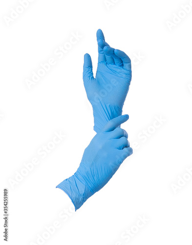 Blue nitrile or latex gloves isolated on white
