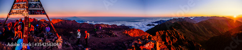 Fototapeta Naklejka Na Ścianę i Meble -  On the summit of Jebel Toubkal, highest mountain in Morocco during sunrise.