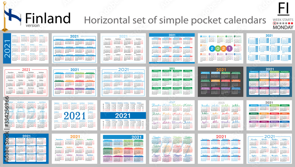 Finnish horizontal pocket calendar for 2021 Finnish horizontal pocket calendar for 2021