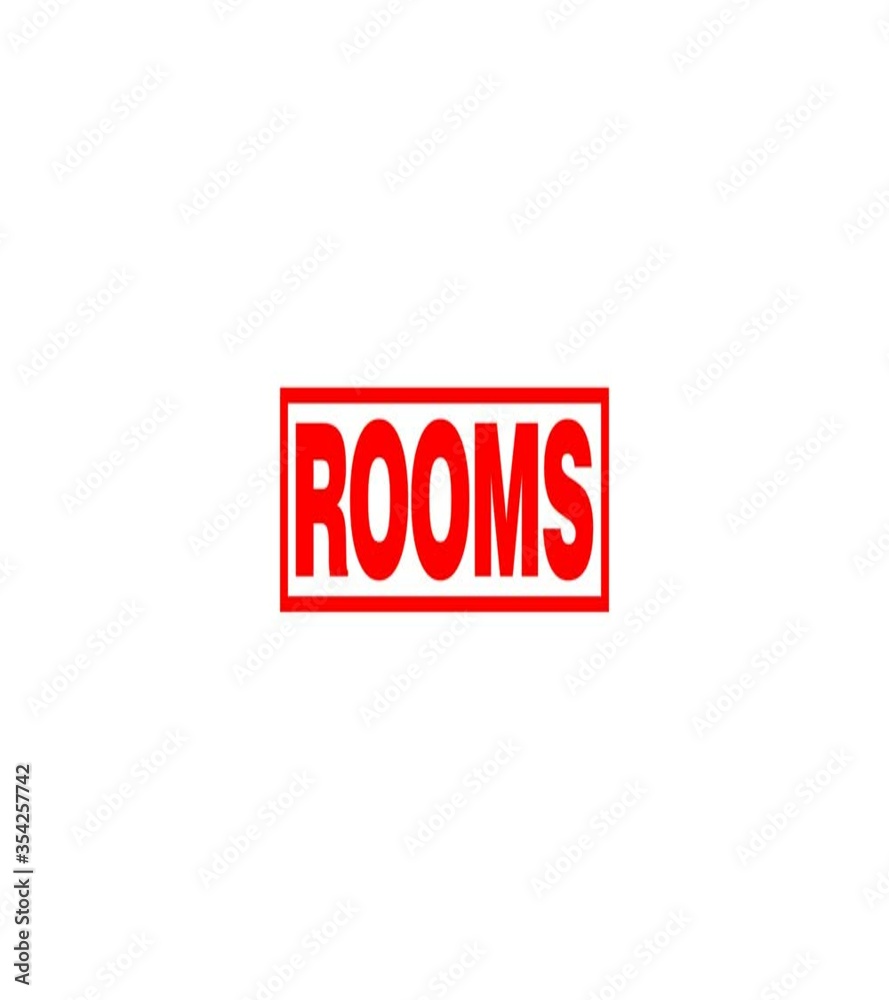 rooms text, word, letter, stamp, sign, seal  4k video with white background red color