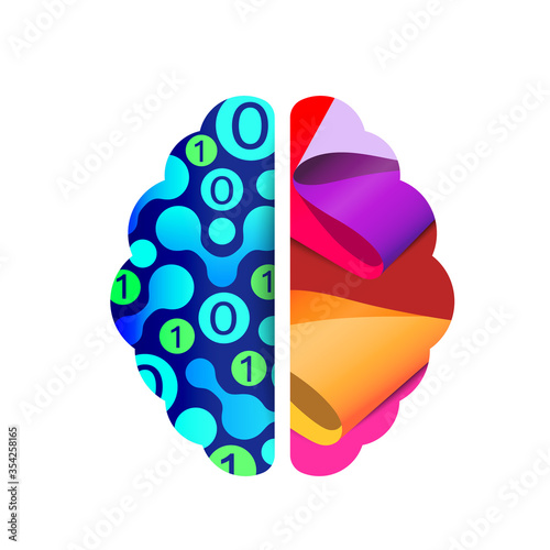 Left and right human brain concept illustration. Creative part and logic part with abstract graphics element.